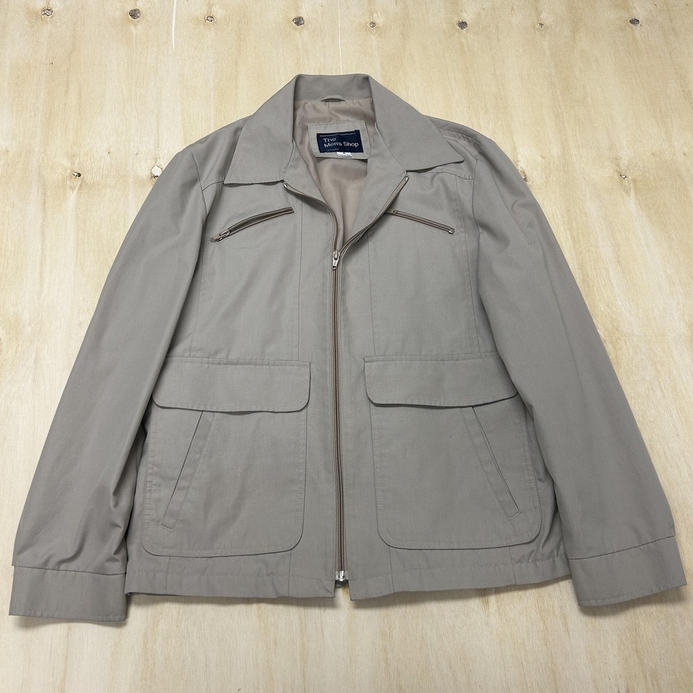 Vintage 70s 80s The Men's Shop Jacket Men Medium Gray Windbreaker Full Zip Lined